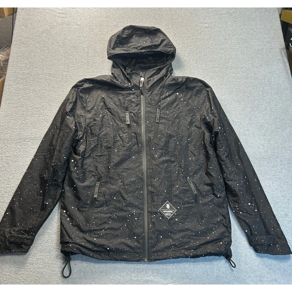 Supremebeing Windbreaker Jacket Mens XL Black Paint Splatter Hooded Streetwear